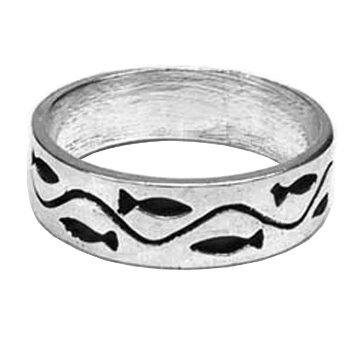 Sterling Silver Swimming Fish Band Ring