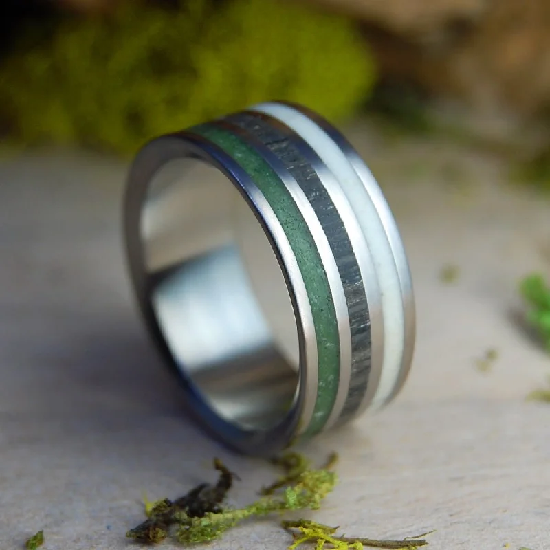 The Moose Of Ireland | Men's Moose Antler, Irish Bog Oak, Connemara Marble & Titanium Wedding Ring