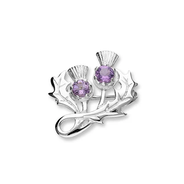 Thistle Silver Brooch CB34 Amethyst