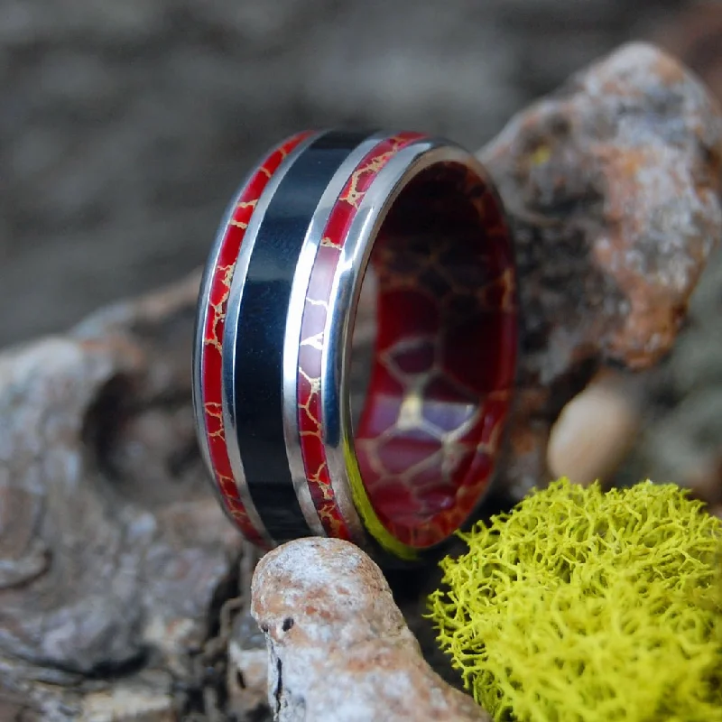 Those Days | Men's Red Gold Webbed Jasper, Onyx Stone & Titanium Wedding Ring