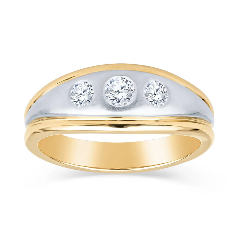 Three Stone Gold and Diamond Mens Ring