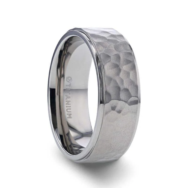 Thorsten MINISTER Titanium Ring with Raised Hammered Finish and Polished Step Edges - 8mm