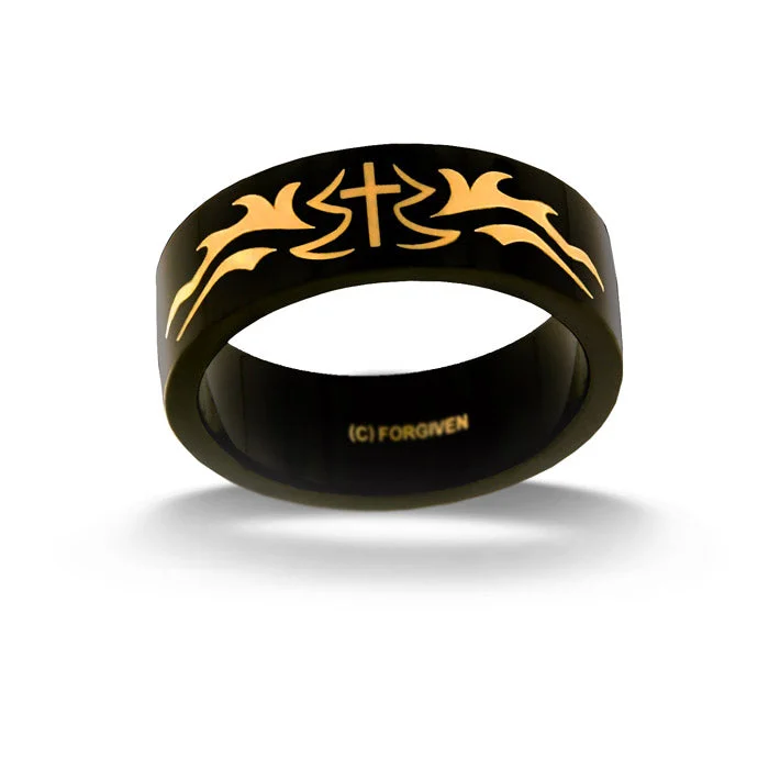 Tribal Black Cross Band Ring SIZES 7 & 8