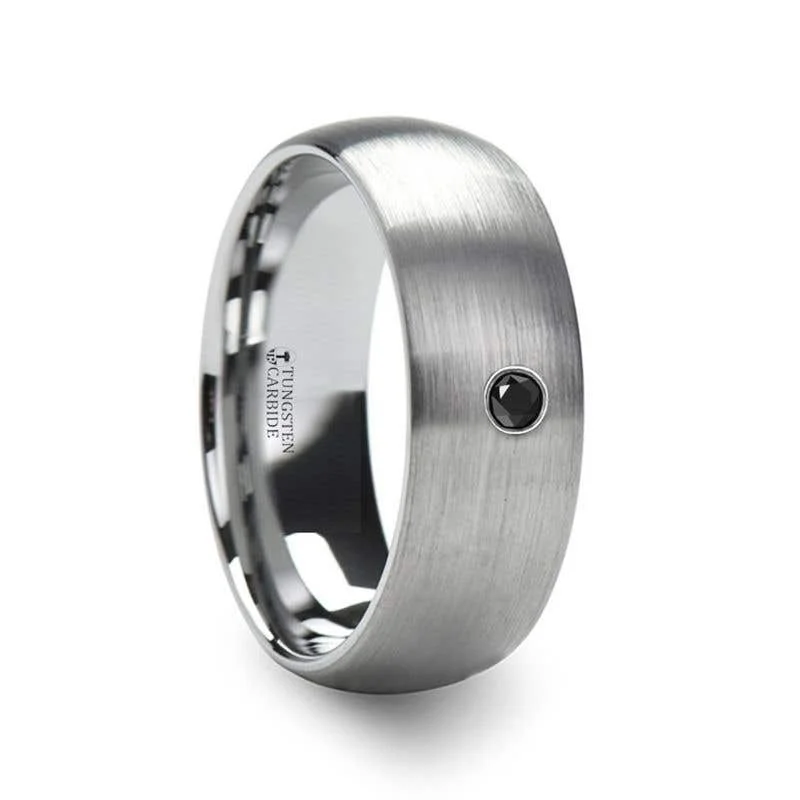 Thorsten PERSEID Tungsten Carbide Brushed Finish Domed Ring with Black Diamond - 6mm & 8mm