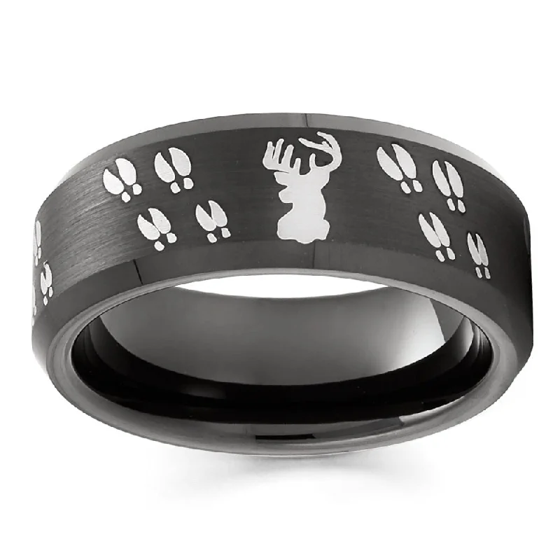 Tungsten Carbide Deer Hunting Wedding Ring 8Mm Black Ip Comfort Fit Band