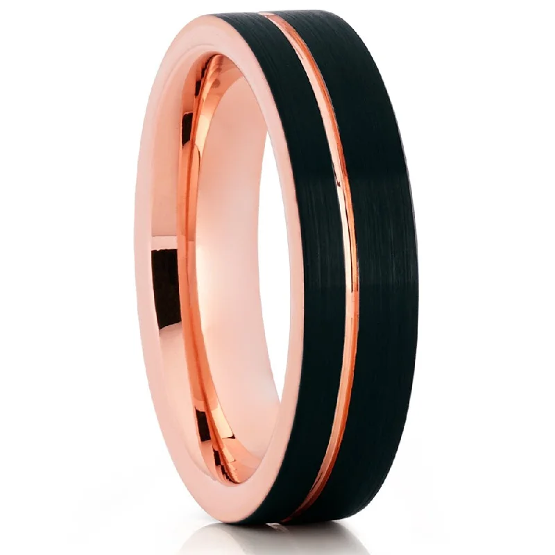 Tungsten Wedding Ring 6Mm Rose Gold And Black Comfort Fit Cobalt Free Unique