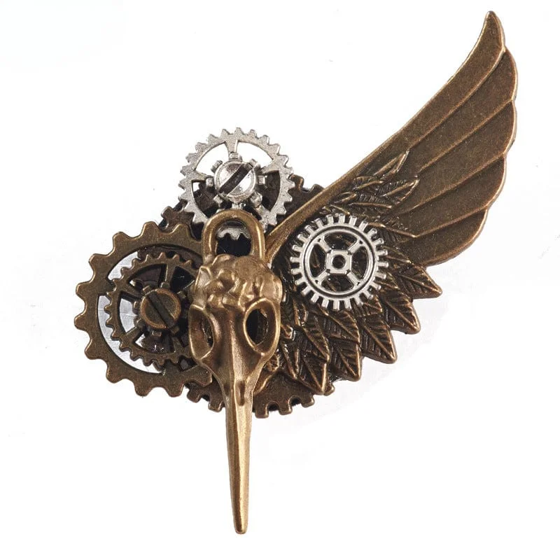 Unisex Steampunk Skull Gear Brooch