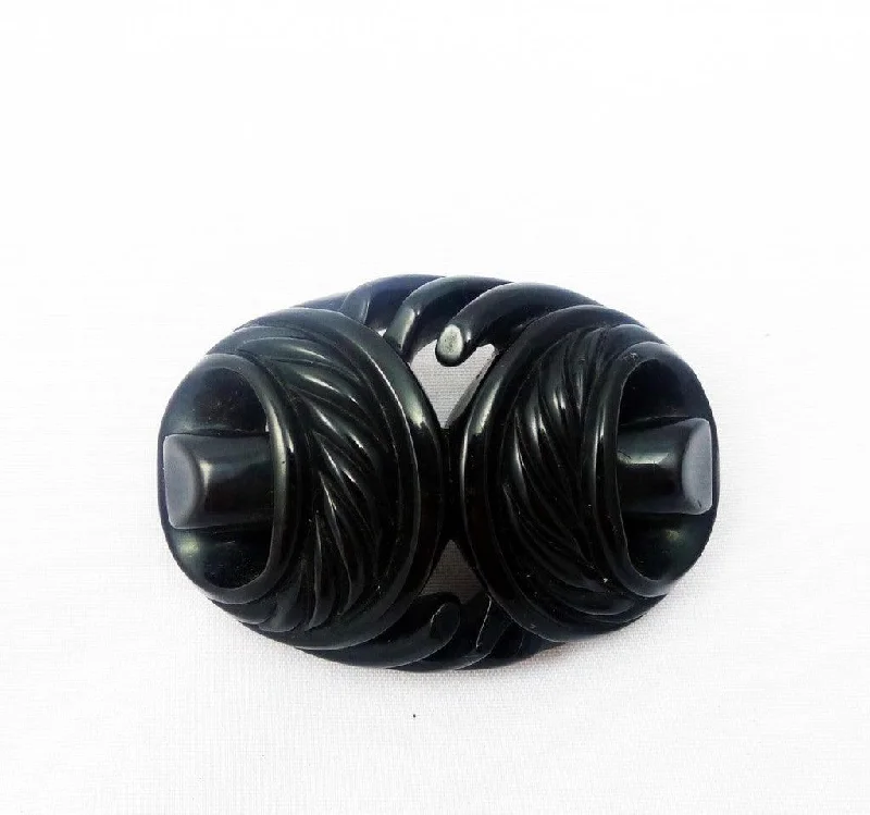 Victorian Whitby Jet Carved Brooch