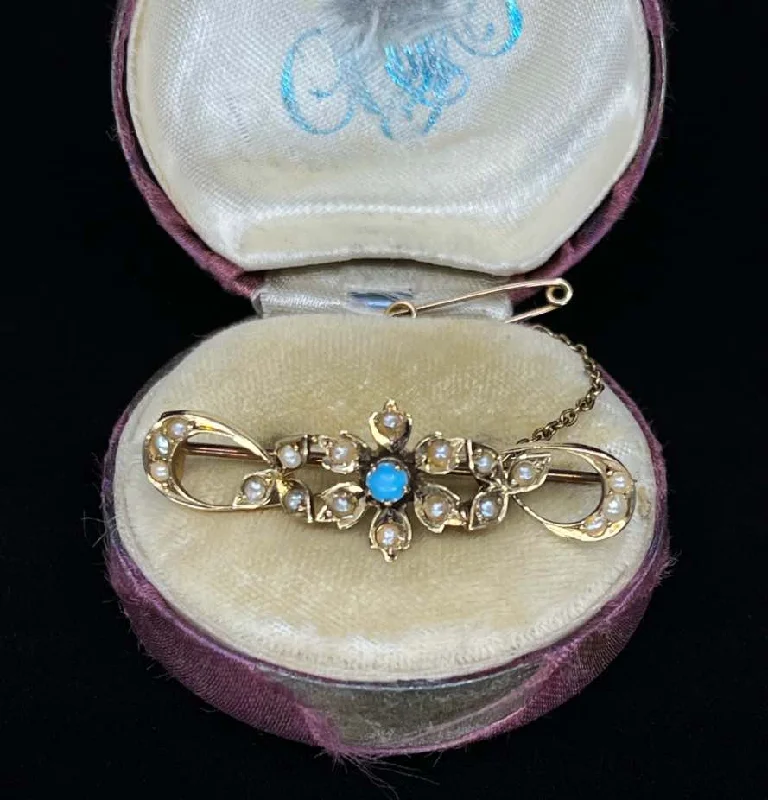 Australian Willis & Co Turquoise and Pearl Brooch