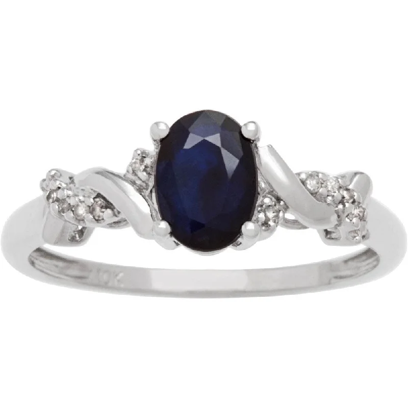 Viducci 10k White Gold Oval Gemstone and Diamond Accent Ring