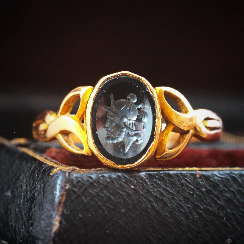 Vintage Roman Inspired Haematite Intaglio Signet Ring