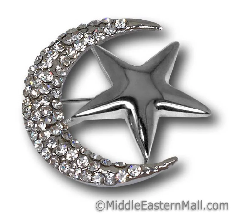 wholesale one dozen Moon & Star Brooch in Silver