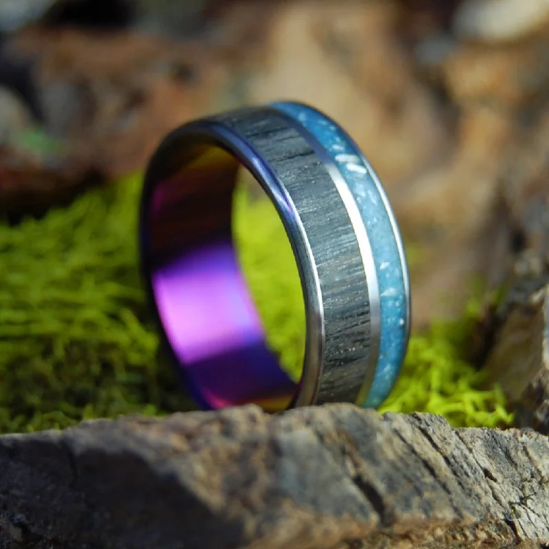 Your Personal Rocks Or Sand Purple | Men's Irish Bog Oak, Rocks or Sand, & Titanium Wedding Ring